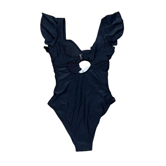 NWT CUPSHE Black Twilight Ripple Long Torso One-Piece Swimsuit Size M - Picture 4 of 9